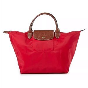 Longchamp Le Pliage Medium Short Handle Red Bag